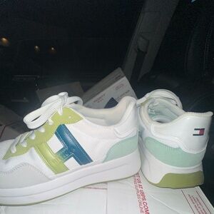 Tommy Hilfiger White and Lime Green Sneakers
